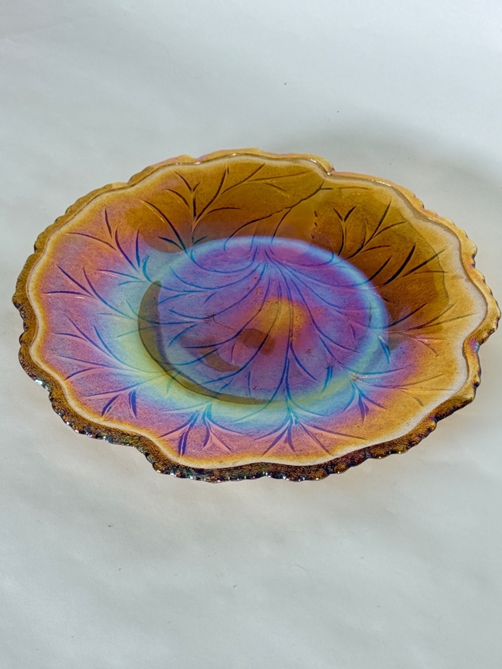 VINTAGE INDIANA GLASS Marigold Carnival "Leaf/Tree of Life" Hostess Serving Plat